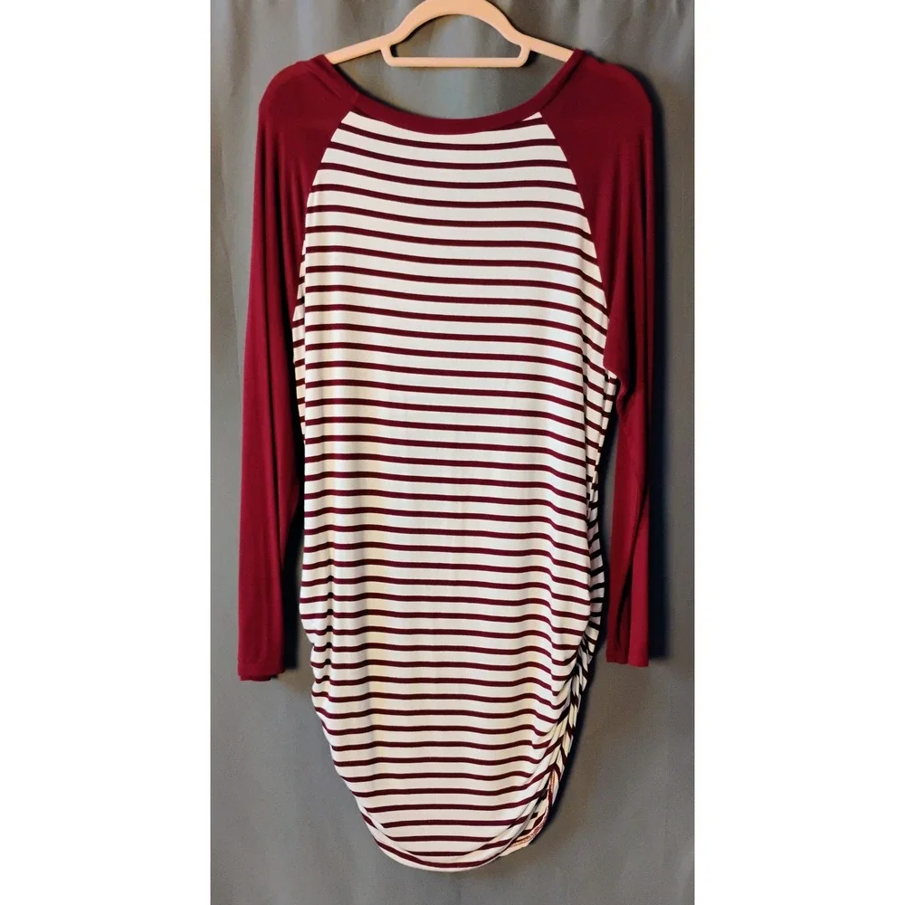 Vanilla Bay Women's Striped Burgundy White Long Sleeve Tunic Top‎